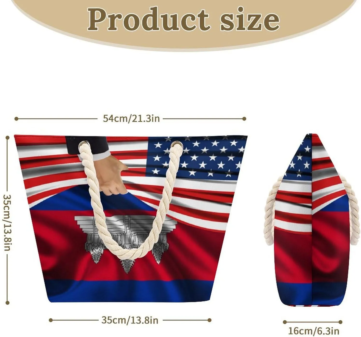 Tote Bag Large Handles Beach Bag with Zipper for Shopping Groceries Travel Outdoors Swim Pool Bag