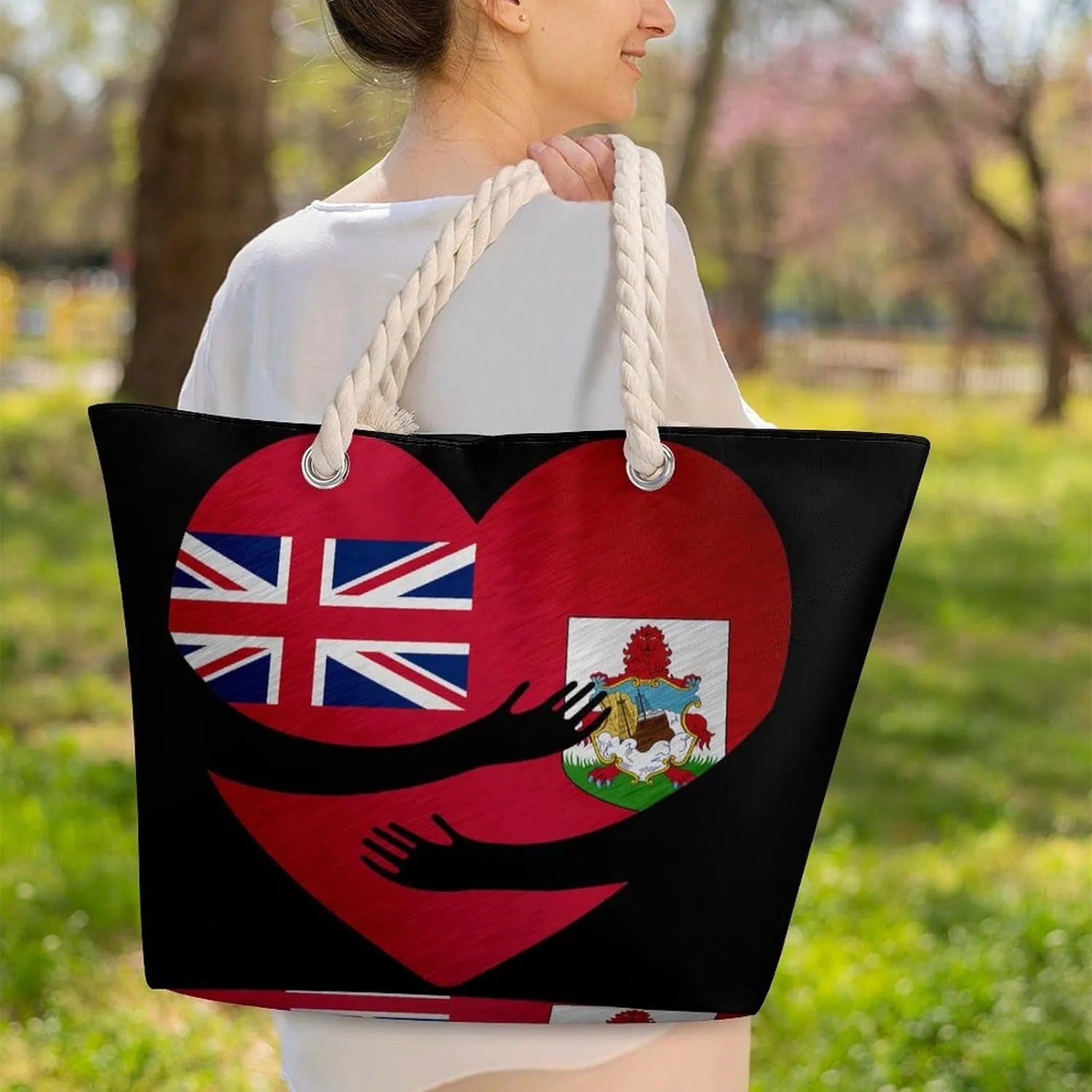 Tote Bag Large Handles Beach Bag with Zipper for Shopping Groceries Travel Outdoors Swim Pool Bag