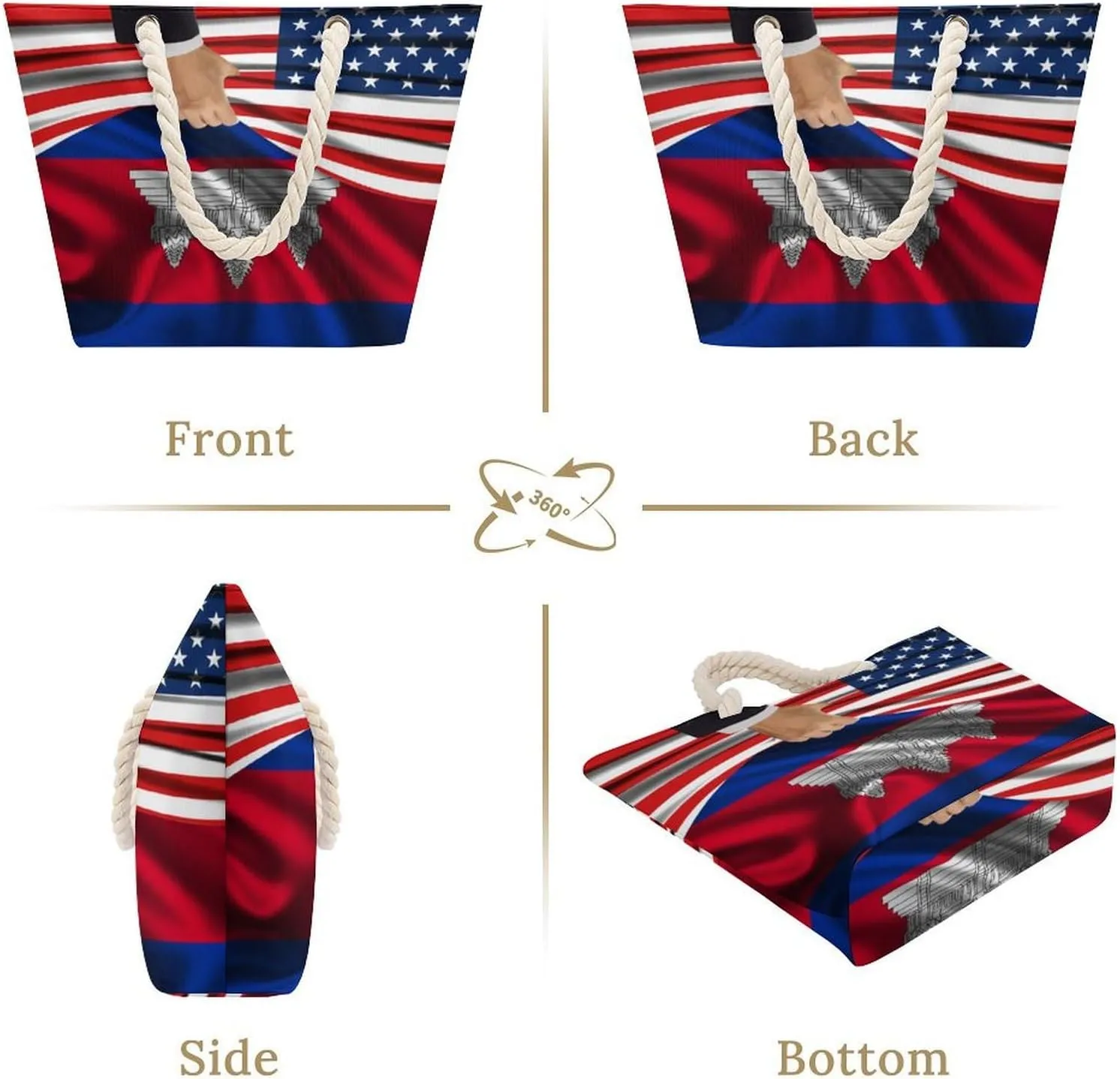 Tote Bag Large Handles Beach Bag with Zipper for Shopping Groceries Travel Outdoors Swim Pool Bag