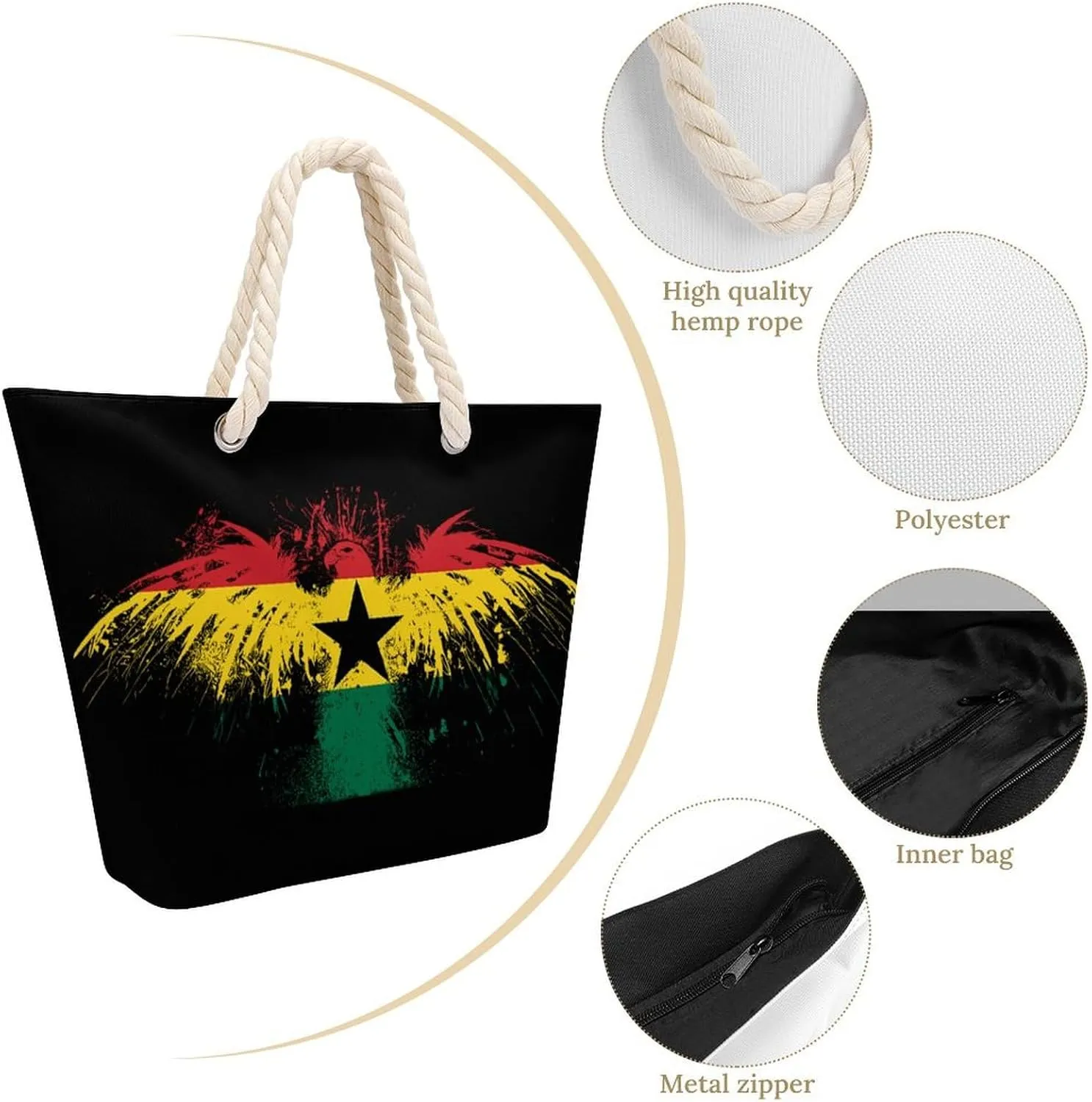 Tote Bag Large Handles Beach Bag with Zipper for Shopping Groceries Travel Outdoors Swim Pool Bag