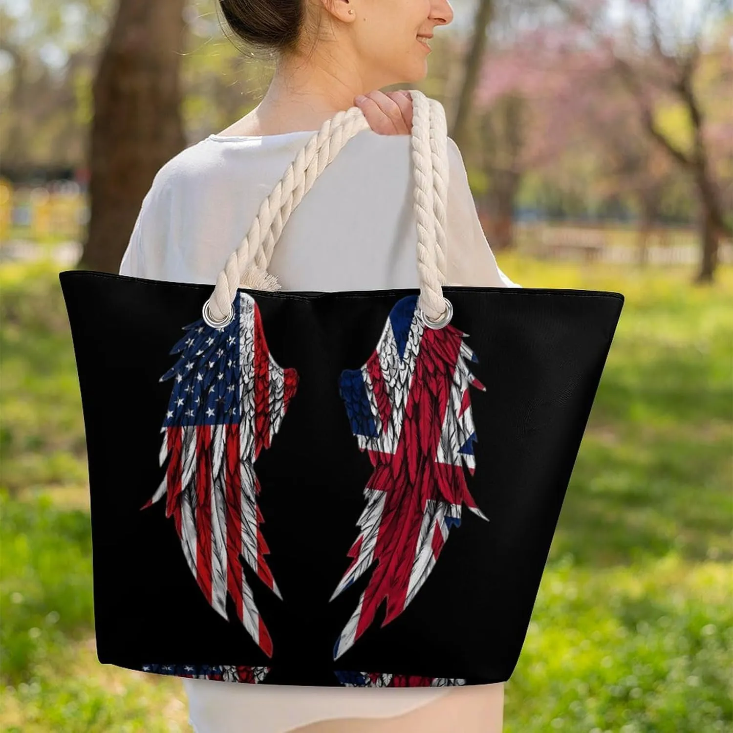Tote Bag Large Handles Beach Bag with Zipper for Shopping Groceries Travel Outdoors Swim Pool Bag