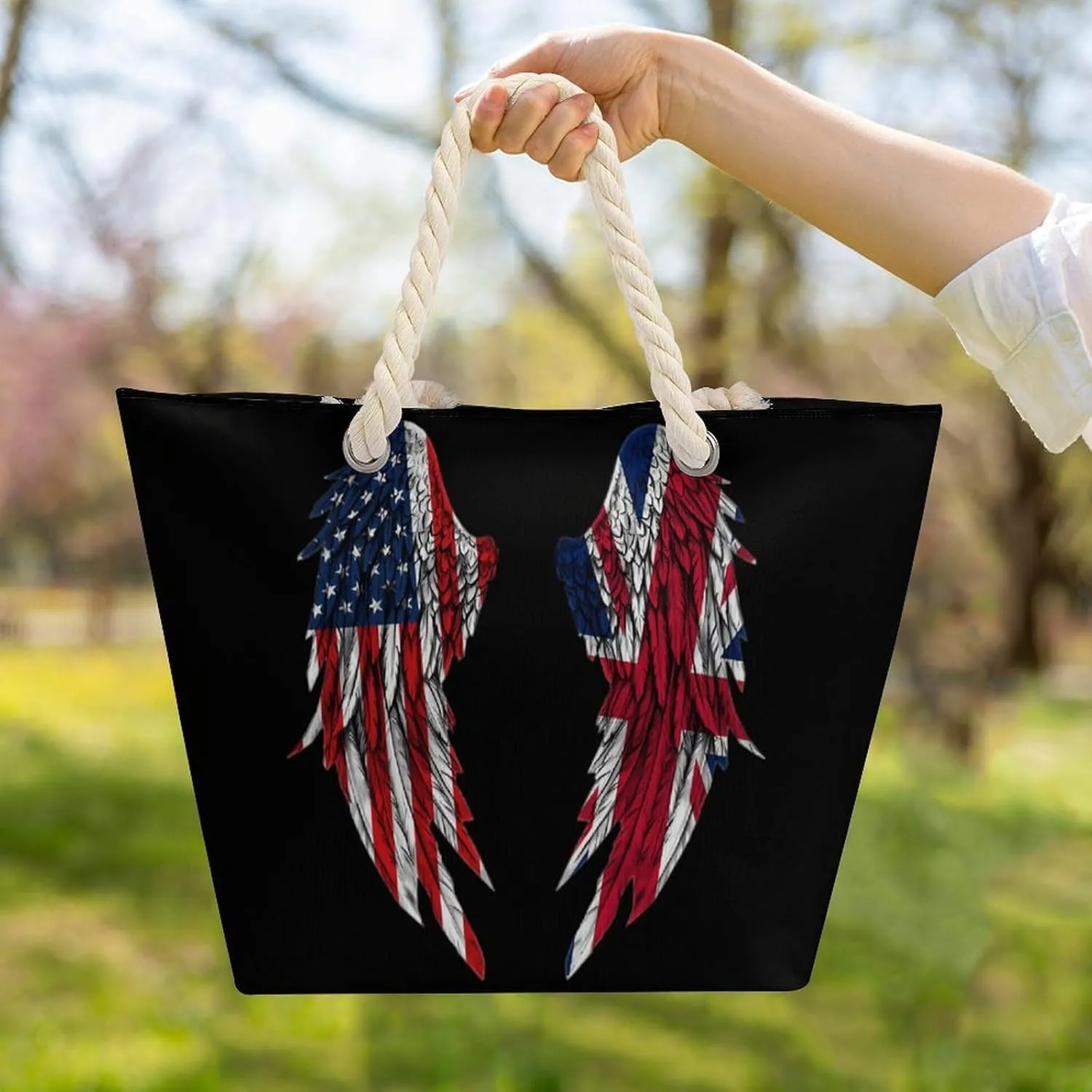 Tote Bag Large Handles Beach Bag with Zipper for Shopping Groceries Travel Outdoors Swim Pool Bag