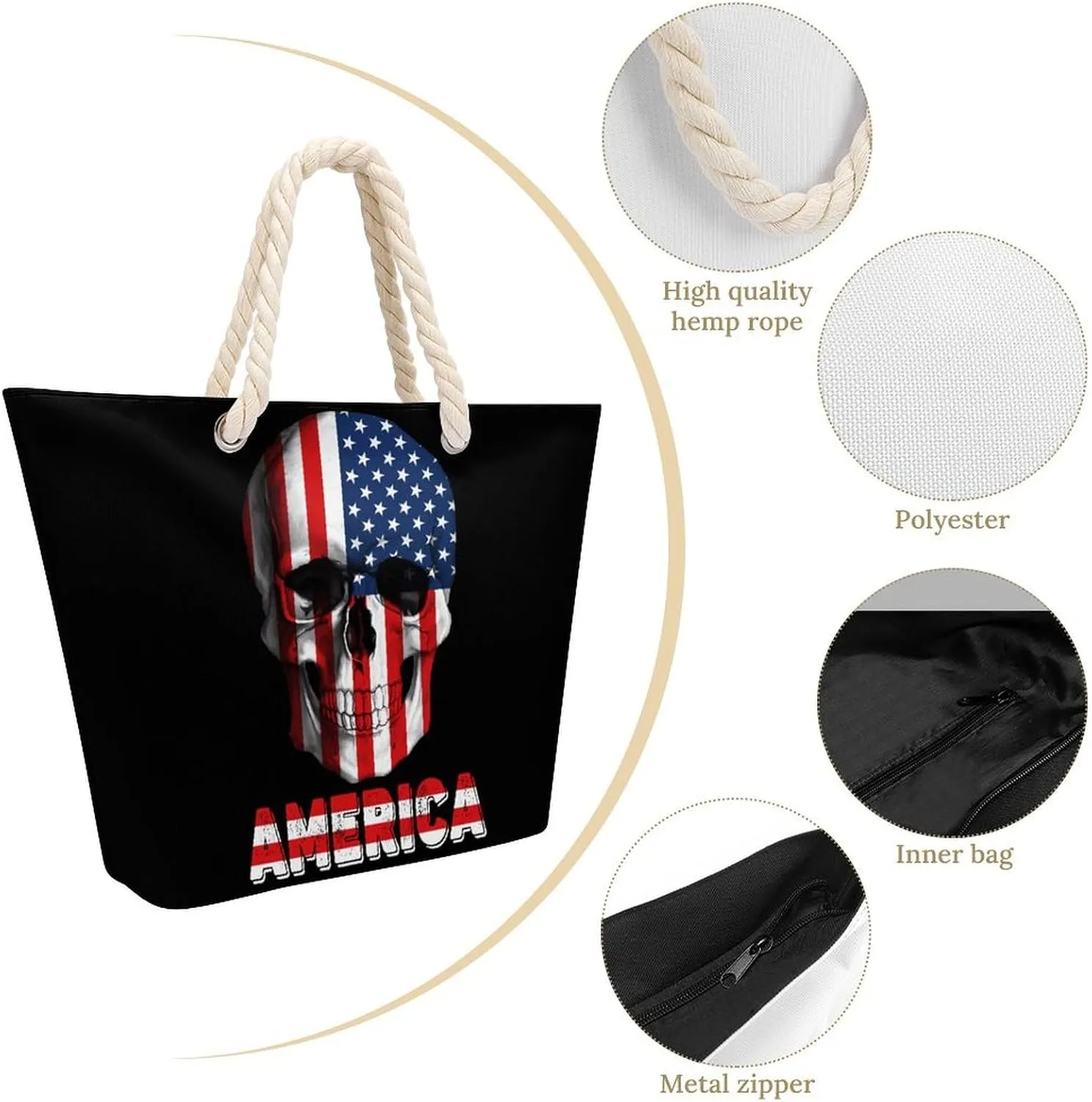 Tote Bag Large Handles Beach Bag with Zipper for Shopping Groceries Travel Outdoors Swim Pool Bag
