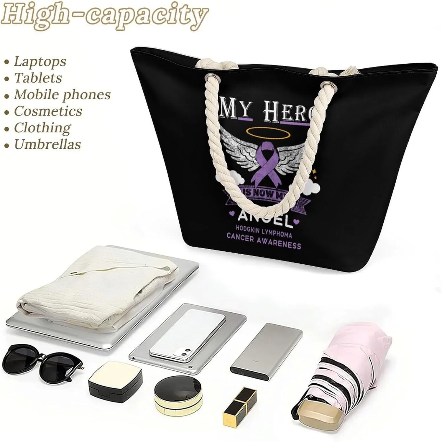 Tote Bag Large Handles Beach Bag with Zipper for Shopping Groceries Travel Outdoors Swim Pool Bag