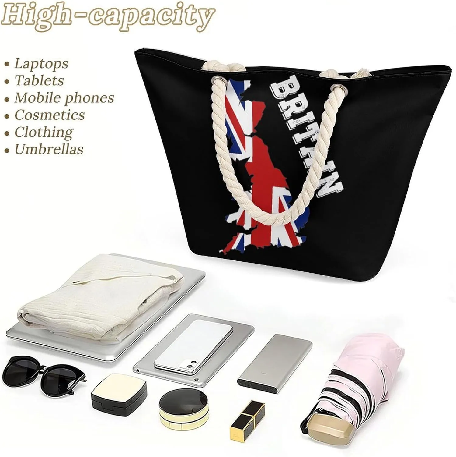 Tote Bag Large Handles Beach Bag with Zipper for Shopping Groceries Travel Outdoors Swim Pool Bag