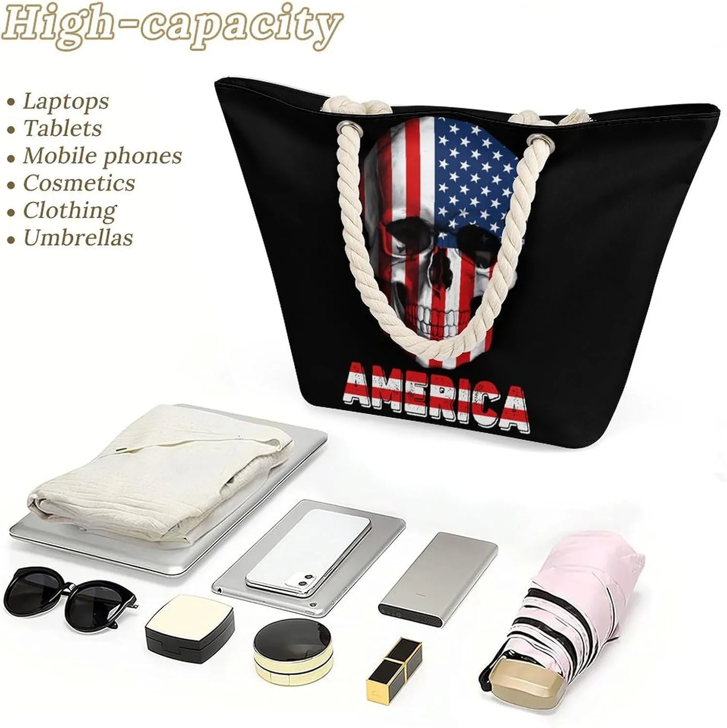 Tote Bag Large Handles Beach Bag with Zipper for Shopping Groceries Travel Outdoors Swim Pool Bag
