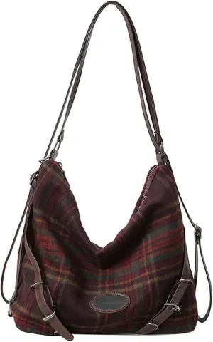 Tote Bag Women Wool Shoulder Crossbody Handbag 2024 Vintage Plaid Large Capacity Bag