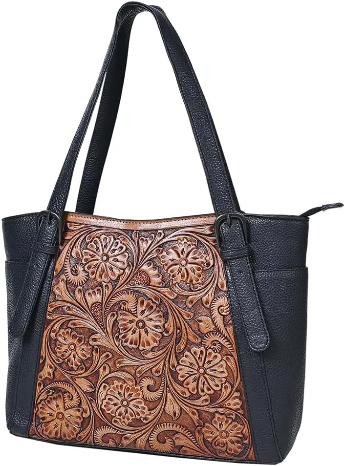 Tote Hand Tooled Genuine Leather Women Bag Western Handbag Purse