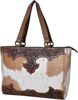 Tote Hand Tooled Hair-On Genuine Leather Women Bag Western Handbag Purse