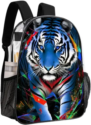 Transparent Daypack for Camping Travel Walking Cycling - Big Capacity Anti-Theft Multipurpose Bookbag, Trippy Tiger Animal Art Camping Outdoor Backpack