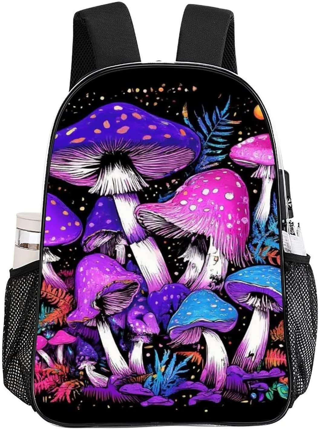 Transparent Daypack for Hiking Work Running - Big Capacity Anti-Theft Multipurpose Shoulder Bag, Trippy Magic Mushrooms Purple Art Travel and Sport Backpack Rucksack