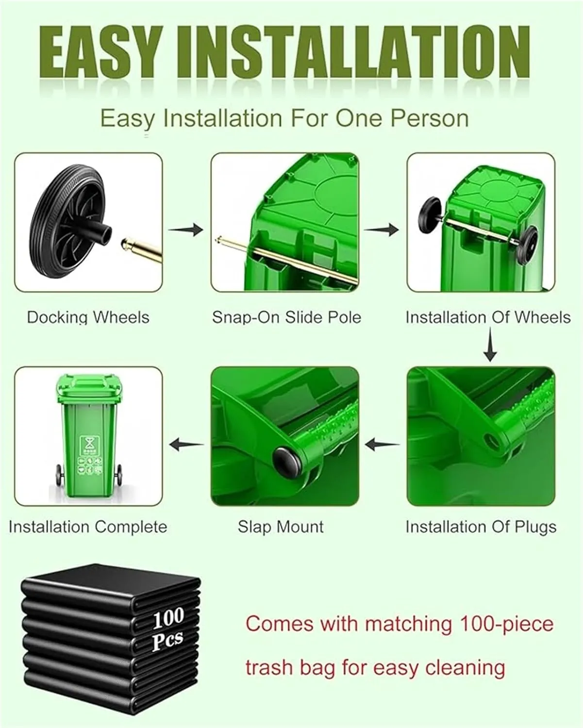 Trash Cans Outdoor Garbage Can 18/22/27/53 Gallon Large Kitchen Trash Can Terrace Patio Garbage Can Outdoor Wheeled Trash Container with Lid ＆ 100-Pcs Storage Bag For Outdoor Backyard(Yellow,53Gallon)