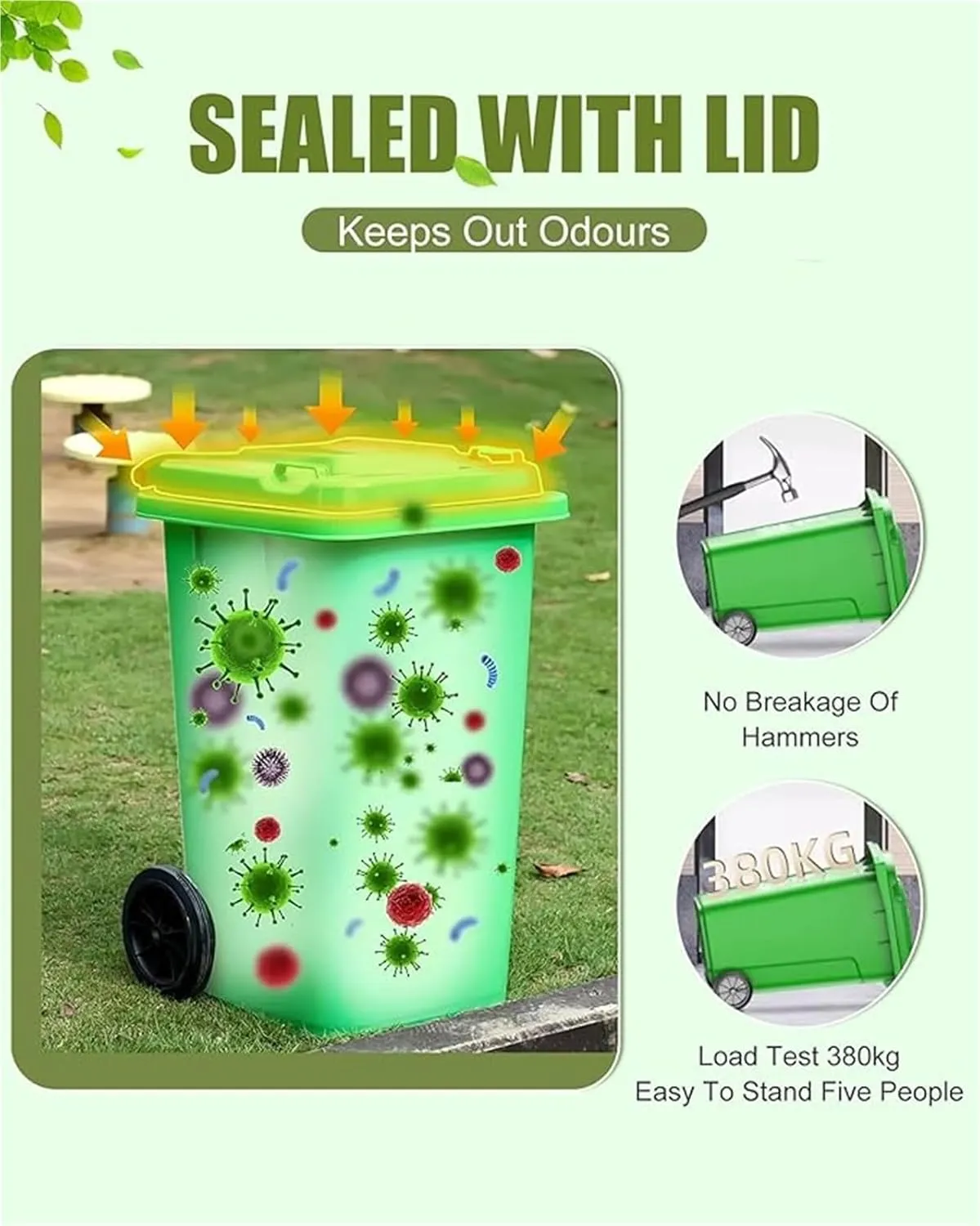 Trash Cans Outdoor Garbage Can 18/22/27/53 Gallon Large Kitchen Trash Can Terrace Patio Garbage Can Outdoor Wheeled Trash Container with Lid ＆ 100-Pcs Storage Bag For Outdoor Backyard(Yellow,53Gallon)