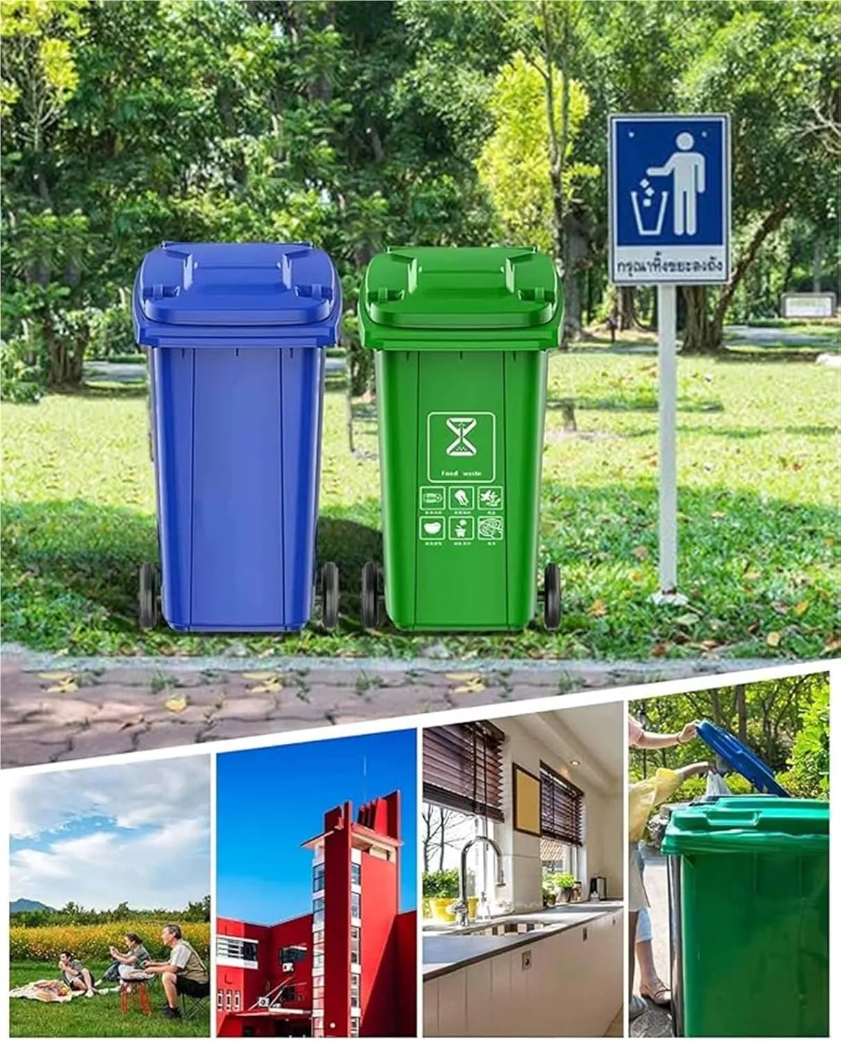 Trash Cans Outdoor Garbage Can 18/22/27/53 Gallon Large Kitchen Trash Can Terrace Patio Garbage Can Outdoor Wheeled Trash Container with Lid ＆ 100-Pcs Storage Bag For Outdoor Backyard(Yellow,53Gallon)