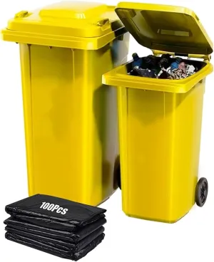 Trash Cans Outdoor Garbage Can 18/22/27/53 Gallon Large Kitchen Trash Can Terrace Patio Garbage Can Outdoor Wheeled Trash Container with Lid ＆ 100-Pcs Storage Bag For Outdoor Backyard(Yellow,53Gallon)