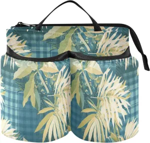 Travel Drink Cup Holder Portable Tropical Style Blue Plaid Green Leaves Dink Cup Holder Travel Accessories Gift Travelers Flight Attendants