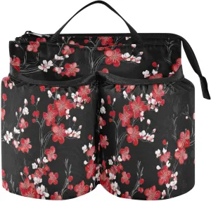 Travel Drink Holder Folding Black and Red Japanese Cherry Blossoms Bag Drink Holder Travel Gifts for Travelling Women Men maleta de sombreros