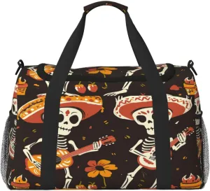 Travel Duffel Bag For Men Women, Day Of The Dead Sugar Skull Play Guitar Carry On Sport Gym Bag With Shoulder Strap Lightweight Waterproof Weekender Bag Overnight Bag