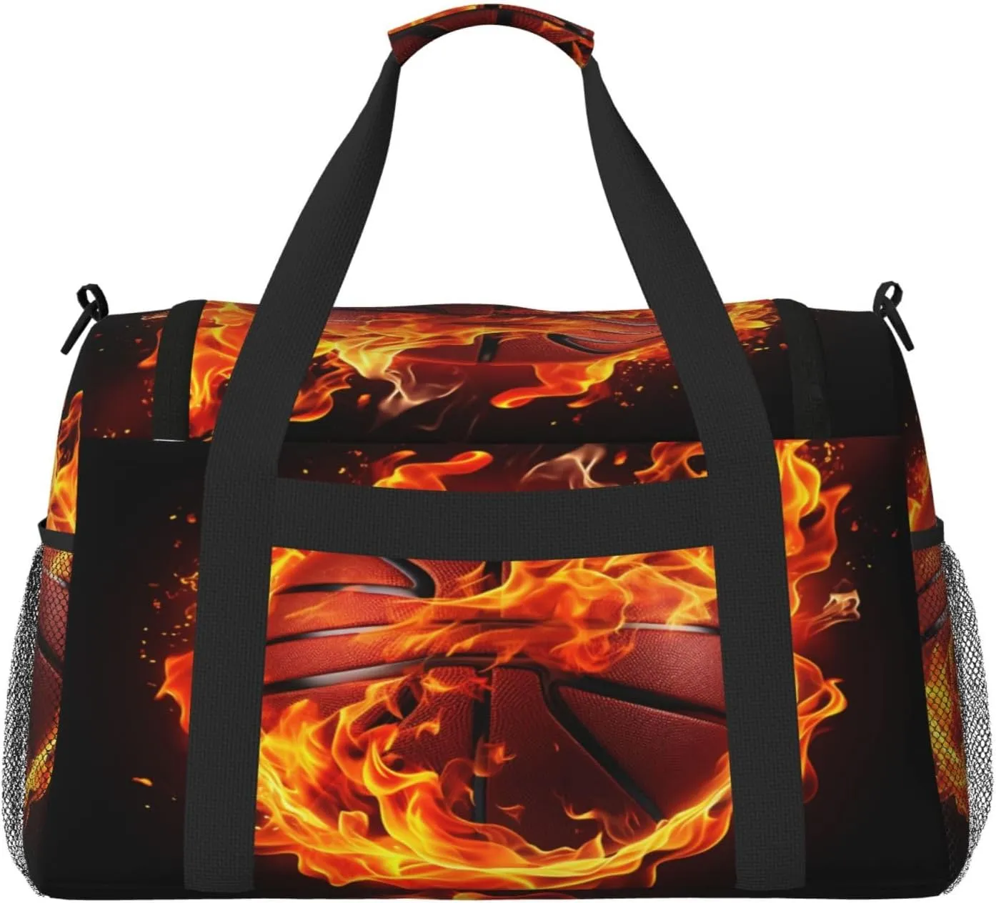 Travel Duffel Bag For Men Women, Fire Basketball Art Painting Carry On Sport Gym Bag With Shoulder Strap Lightweight Waterproof Weekender Bag Overnight Bag