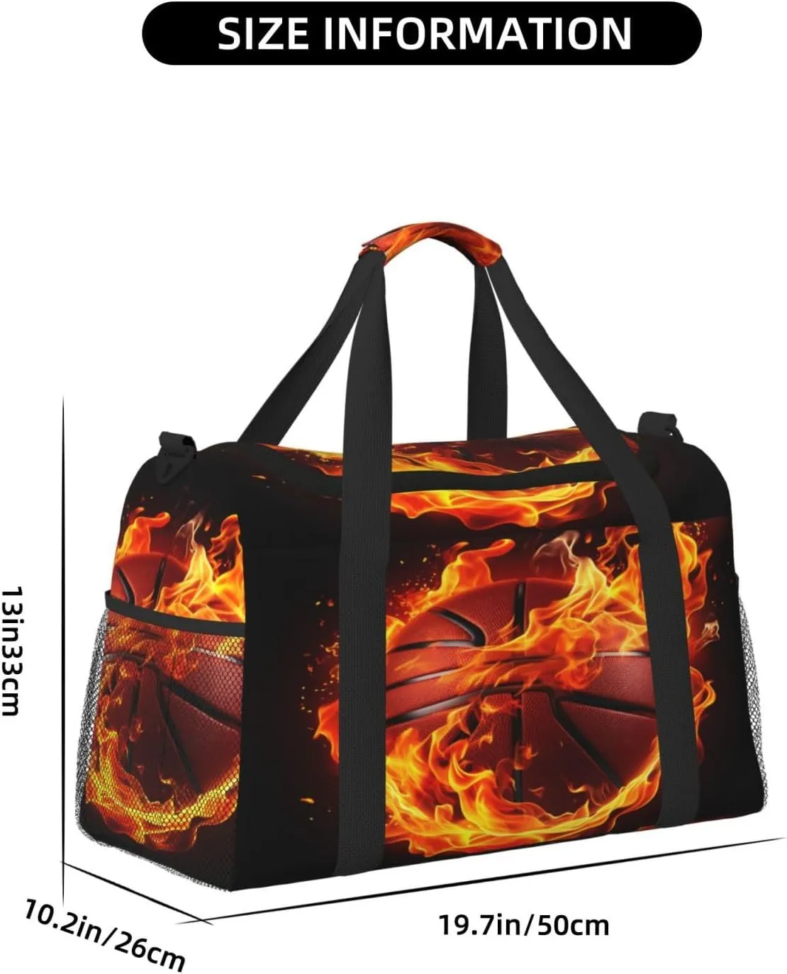 Travel Duffel Bag For Men Women, Fire Basketball Art Painting Carry On Sport Gym Bag With Shoulder Strap Lightweight Waterproof Weekender Bag Overnight Bag