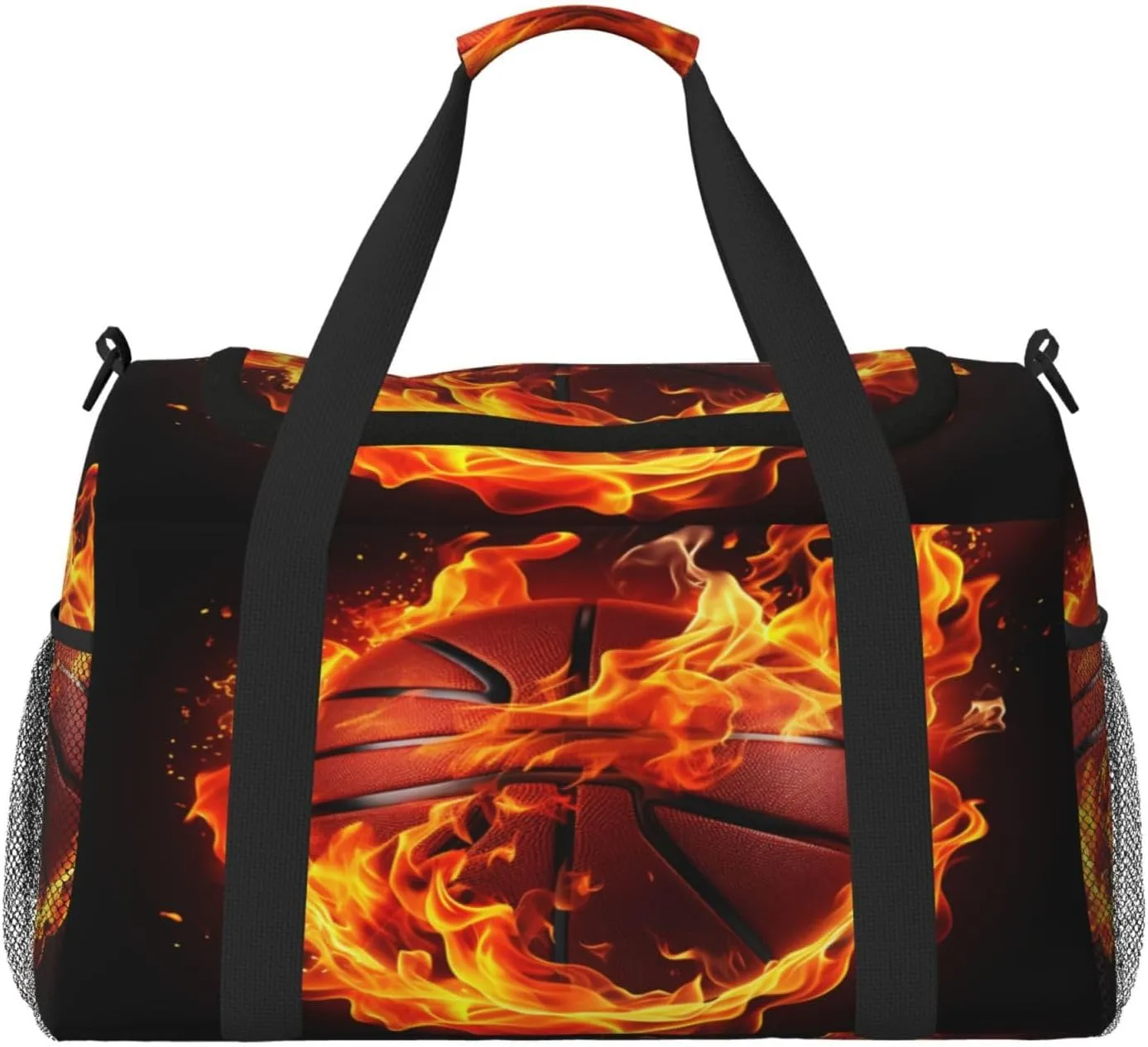 Travel Duffel Bag For Men Women, Fire Basketball Art Painting Carry On Sport Gym Bag With Shoulder Strap Lightweight Waterproof Weekender Bag Overnight Bag