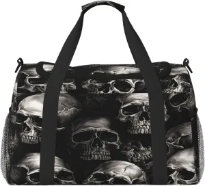 Travel Duffel Bag For Men Women, Halloween Gothic Skull Pattern Carry On Sport Gym Bag With Shoulder Strap Lightweight Waterproof Weekender Bag Overnight Bag
