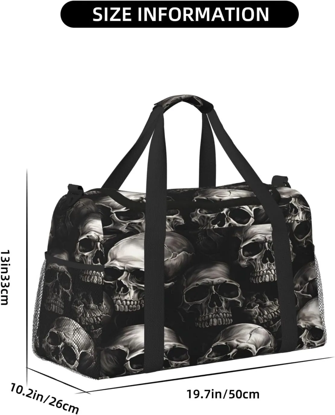 Travel Duffel Bag For Men Women, Halloween Gothic Skull Pattern Carry On Sport Gym Bag With Shoulder Strap Lightweight Waterproof Weekender Bag Overnight Bag