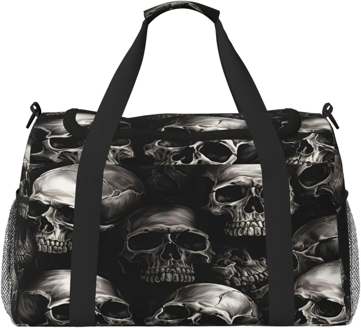 Travel Duffel Bag For Men Women, Halloween Gothic Skull Pattern Carry On Sport Gym Bag With Shoulder Strap Lightweight Waterproof Weekender Bag Overnight Bag