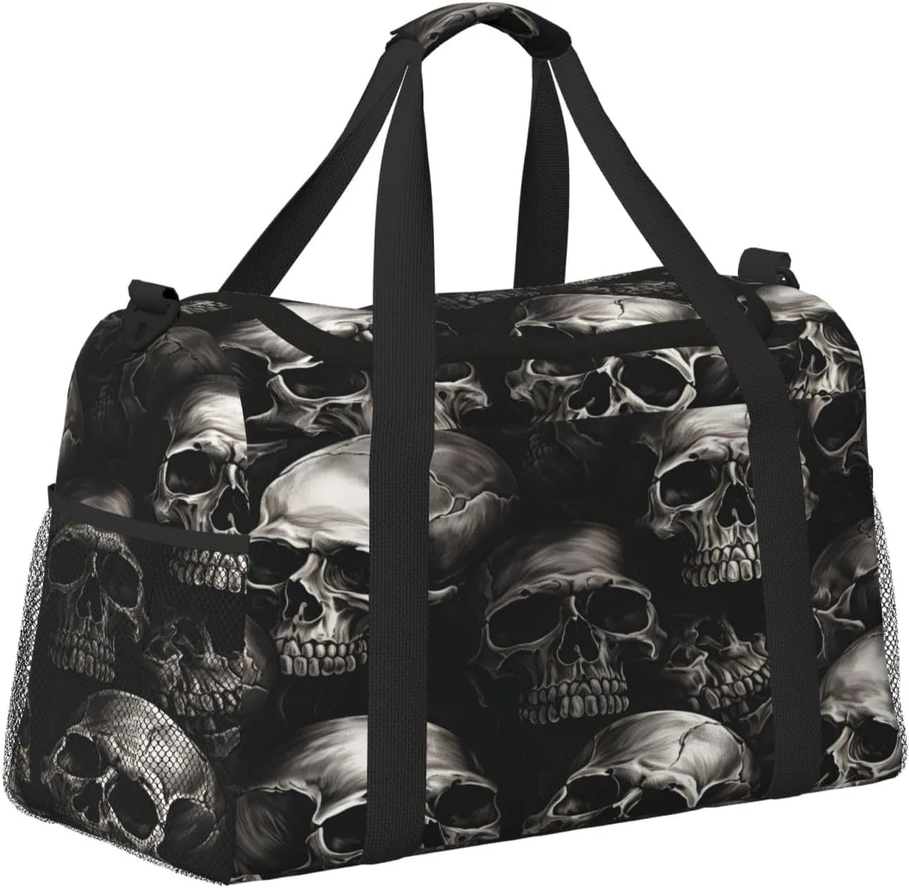 Travel Duffel Bag For Men Women, Halloween Gothic Skull Pattern Carry On Sport Gym Bag With Shoulder Strap Lightweight Waterproof Weekender Bag Overnight Bag