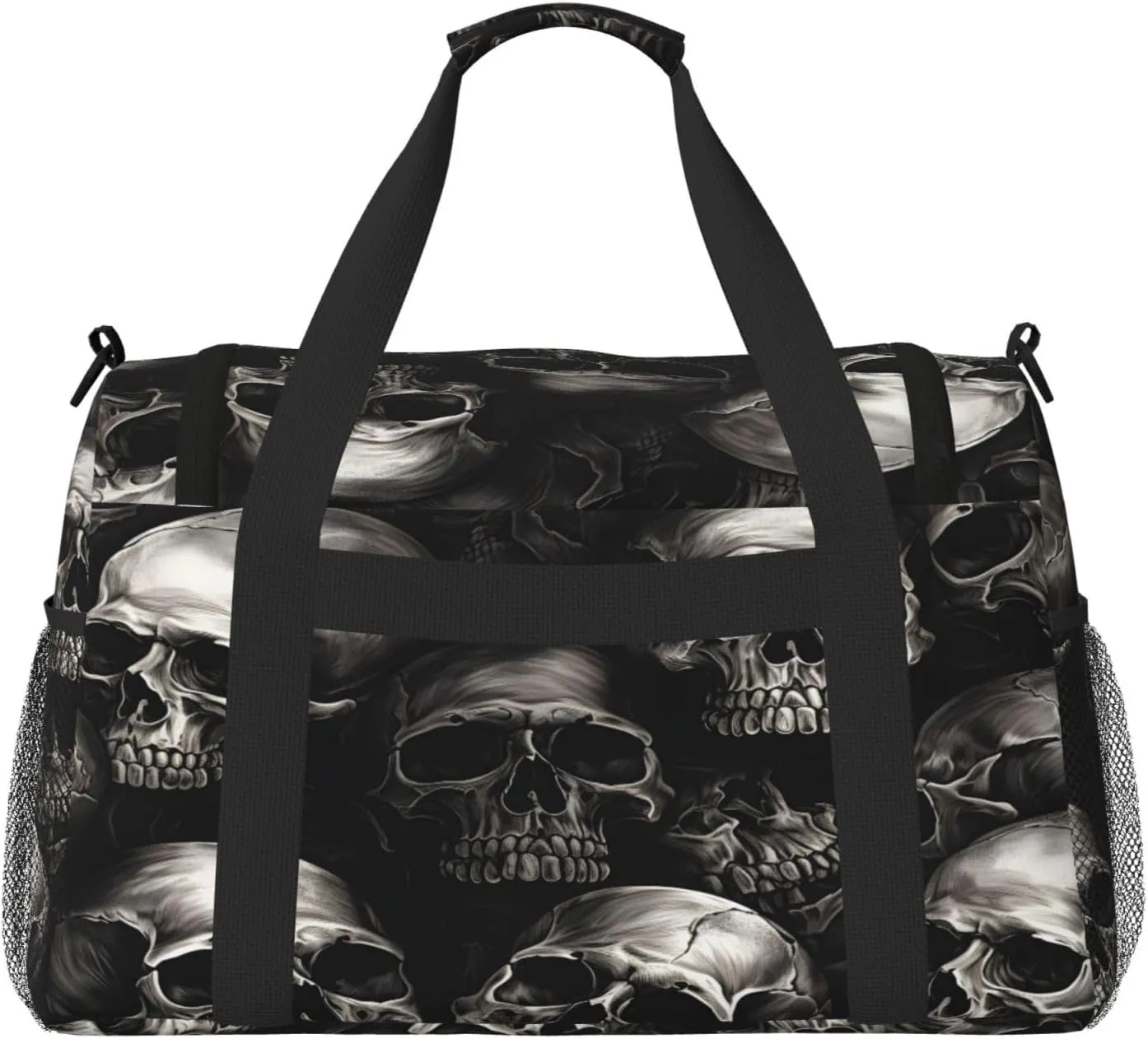 Travel Duffel Bag For Men Women, Halloween Gothic Skull Pattern Carry On Sport Gym Bag With Shoulder Strap Lightweight Waterproof Weekender Bag Overnight Bag