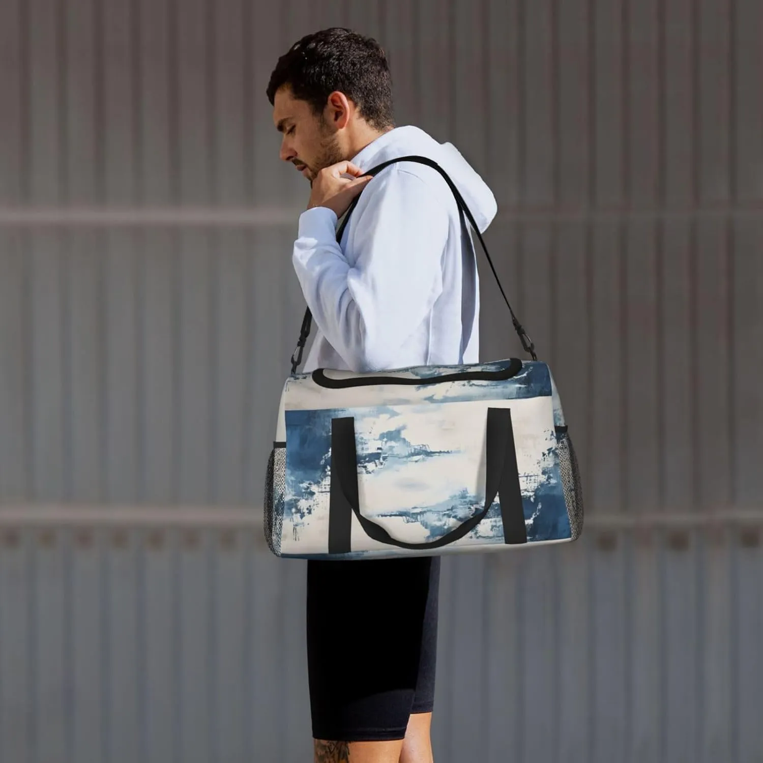 Travel Duffel Bag For Men Women, Navy Blue Art Painting Carry On Sport Gym Bag With Shoulder Strap Lightweight Waterproof Weekender Bag Overnight Bag