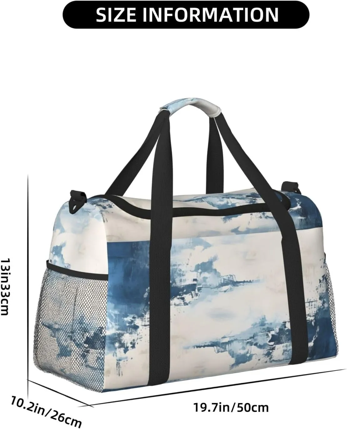 Travel Duffel Bag For Men Women, Navy Blue Art Painting Carry On Sport Gym Bag With Shoulder Strap Lightweight Waterproof Weekender Bag Overnight Bag
