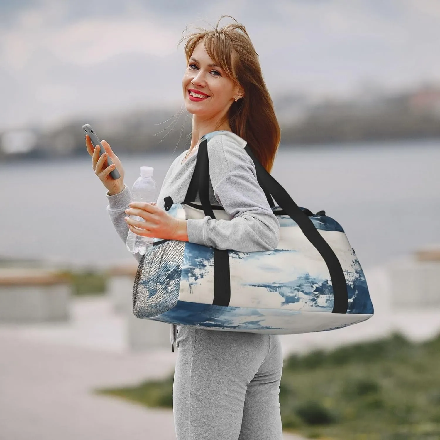 Travel Duffel Bag For Men Women, Navy Blue Art Painting Carry On Sport Gym Bag With Shoulder Strap Lightweight Waterproof Weekender Bag Overnight Bag