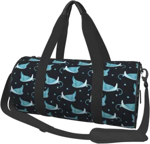Travel Duffle Bag, cute blue stingray polka dots Sports Gym Bag for Women Men, Carry On Bag Weekender Overnight Duffel Bag, Personal Item Travel Bag