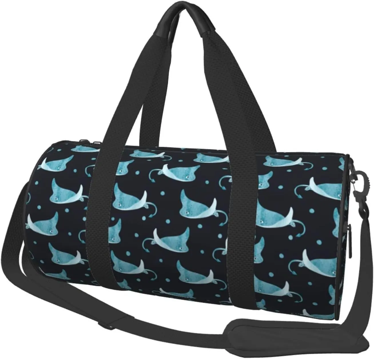 Travel Duffle Bag, cute blue stingray polka dots Sports Gym Bag for Women Men, Carry On Bag Weekender Overnight Duffel Bag, Personal Item Travel Bag
