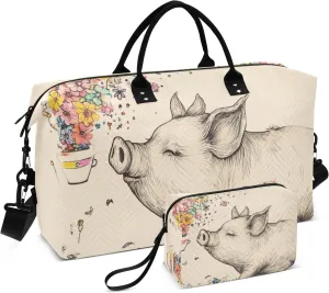 Travel Hand Bag Carry On Personal Item Bag Gym Bag with Adjustable Strap for Business Trips Large Capacity Art Teacup Pig Fun