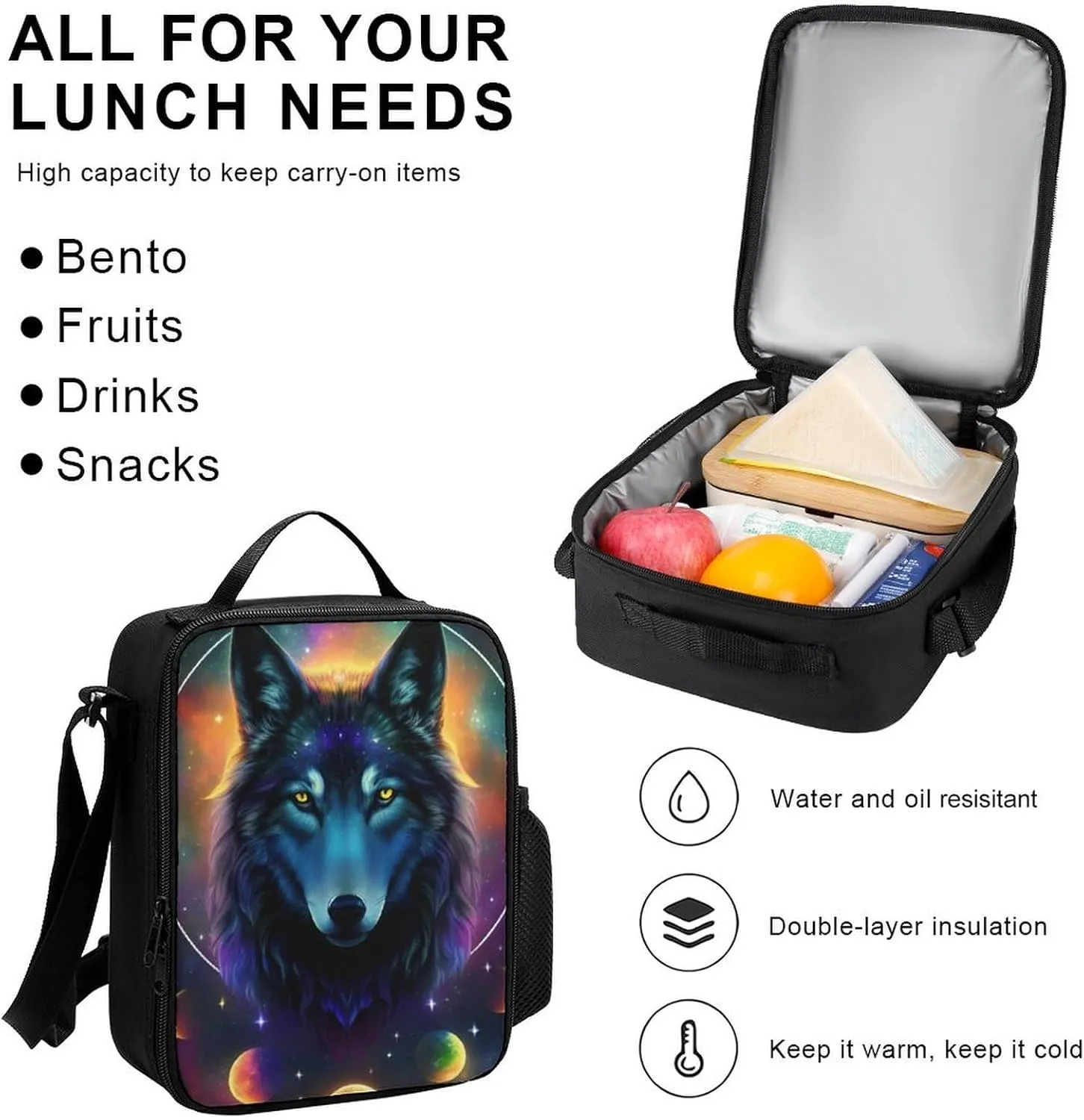 Travel Hiking Bag & Day Pack 3 Piece Daypack Climbing Shoulder Bag Big Capacity Rucksack Galaxy Psychedelic Wolf Night Sky Space Art Daypack Backpack for Men and Women
