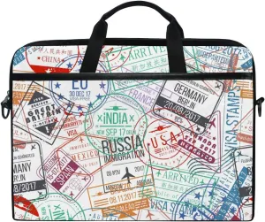 Travel Passport Stamps Laptop Shoulder Bag Stylish Briefcase Computer Bag with Shoulder Strap Fits for Most 13inch 14inch Laptops Case Sleeve