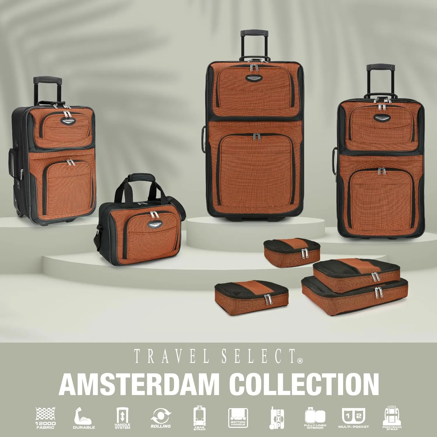 Travel Select Amsterdam Expandable Rolling Upright Luggage, Navy, 8-Piece Set