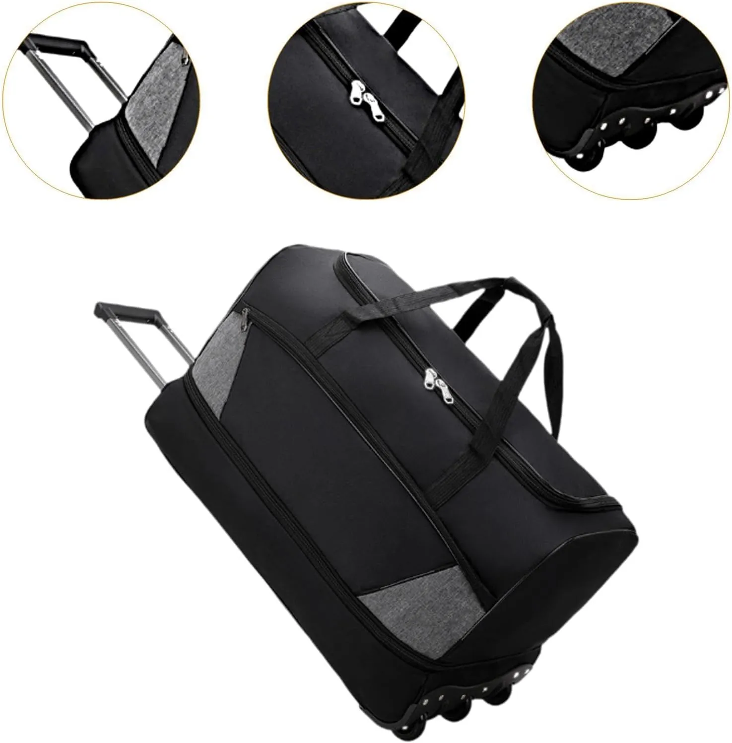 Travel Trolley Duffel Bag with Wheels for Men And Women, Black, S