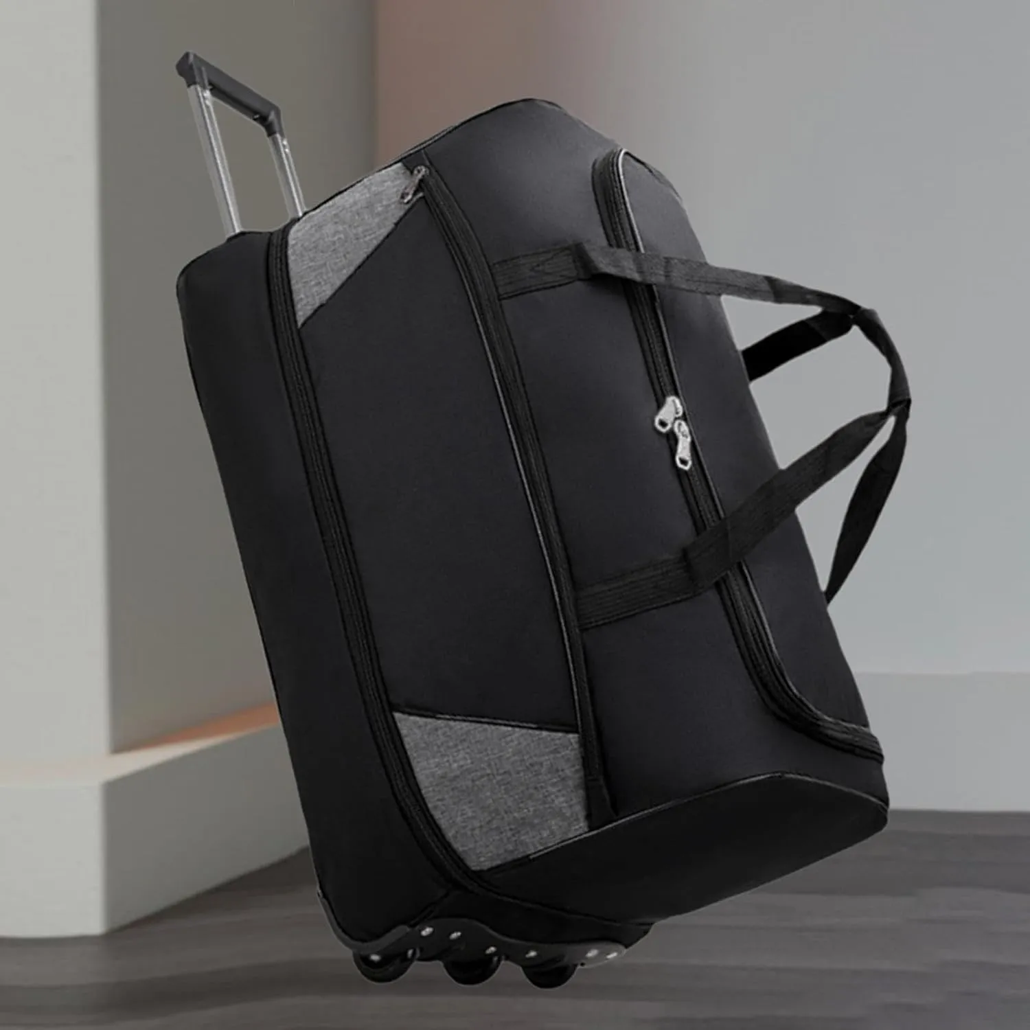 Travel Trolley Duffel Bag with Wheels for Men And Women, Black, S