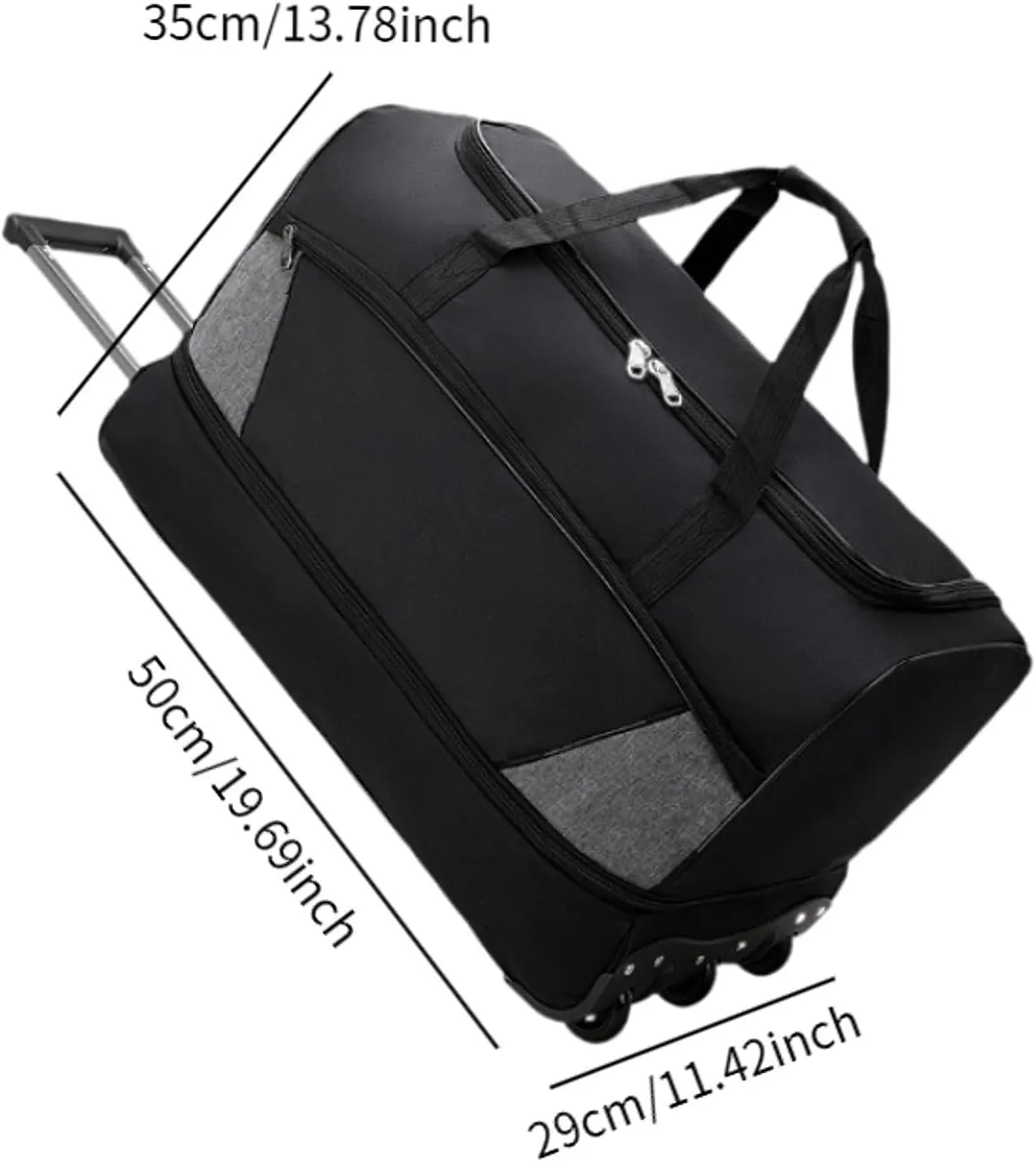 Travel Trolley Duffel Bag with Wheels for Men And Women, Black, S
