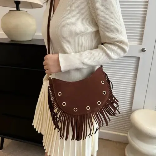 Trendy Brown Fringe Crossbody Bag