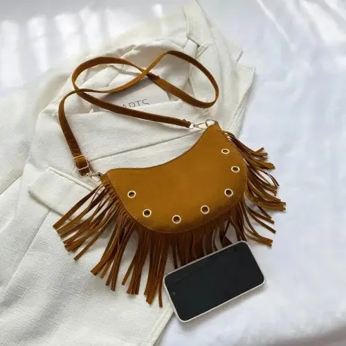 Trendy Brown Fringe Crossbody Bag