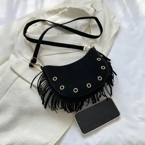 Trendy Brown Fringe Crossbody Bag