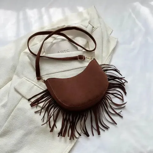 Trendy Brown Fringe Crossbody Bag