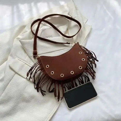 Trendy Brown Fringe Crossbody Bag