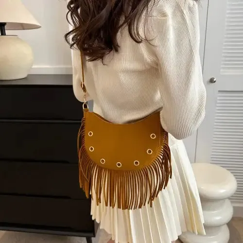 Trendy Brown Fringe Crossbody Bag
