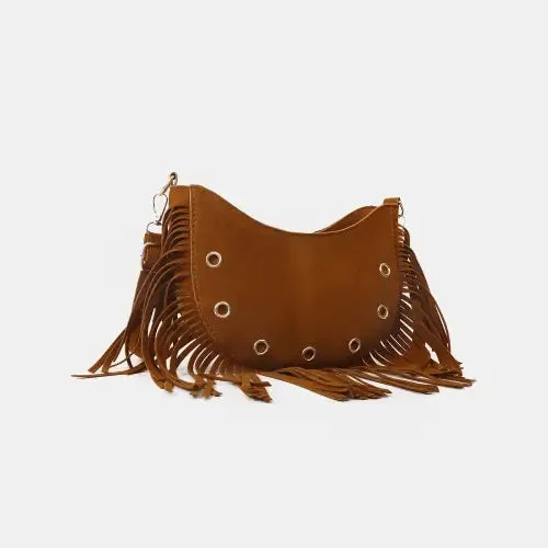 Trendy Brown Fringe Crossbody Bag