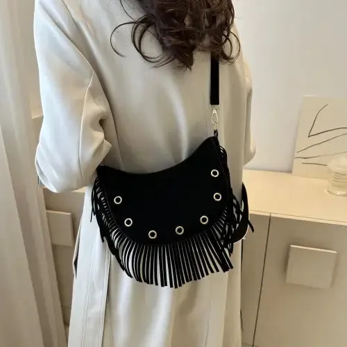 Trendy Brown Fringe Crossbody Bag